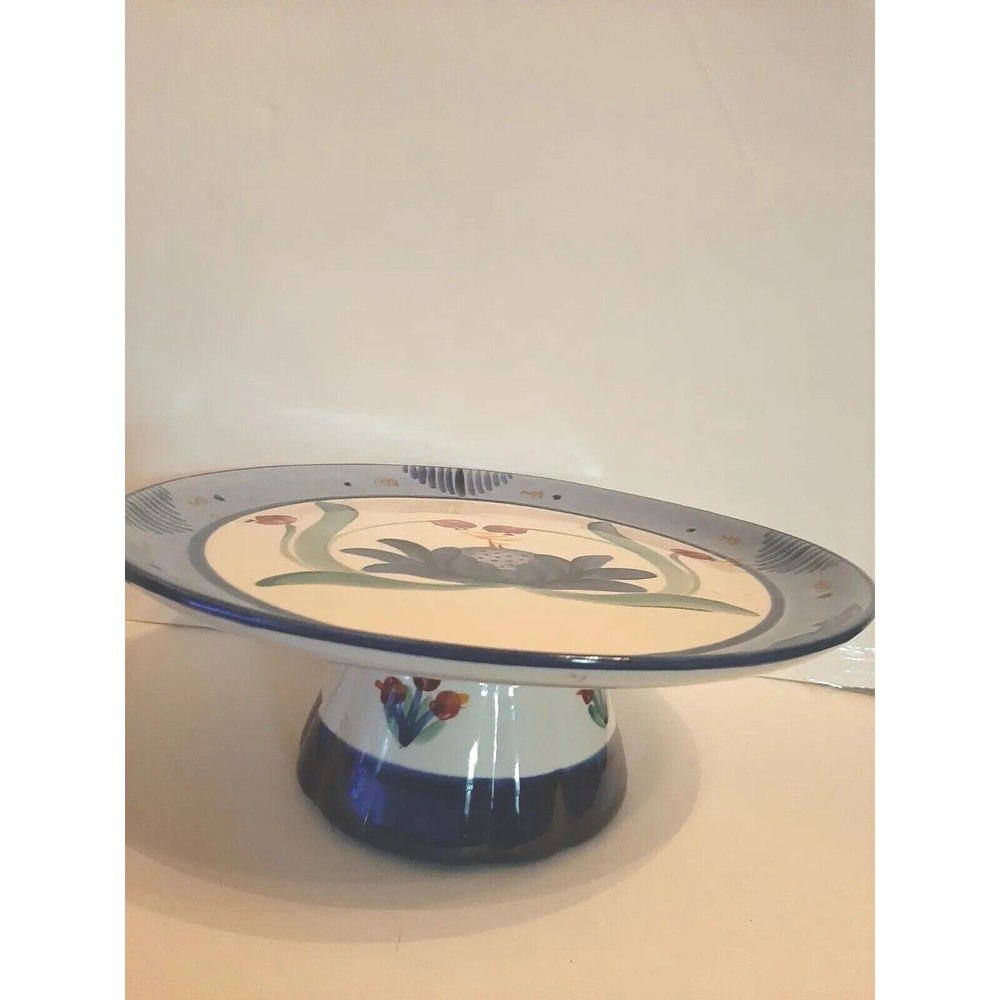 Vintage GAIL PITTMAN Pedestal Cake Stand Pottery Overstreet Signed 1988 Rare HTF